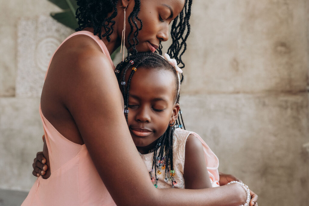 Studio portrait session capturing mum and daughter in Prague