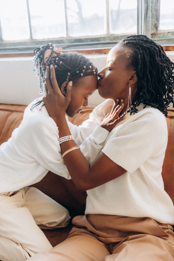 Mother and daughter enjoying a professional photoshoot in Prague studio