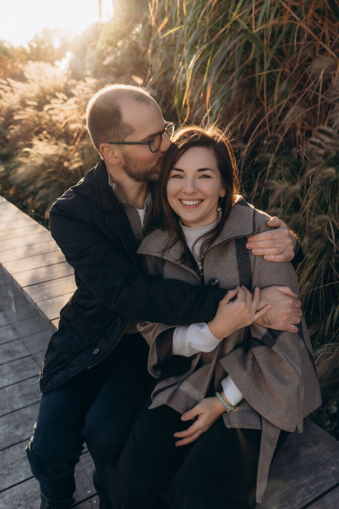 Parents during autumn outdoor photoshoot in Prague