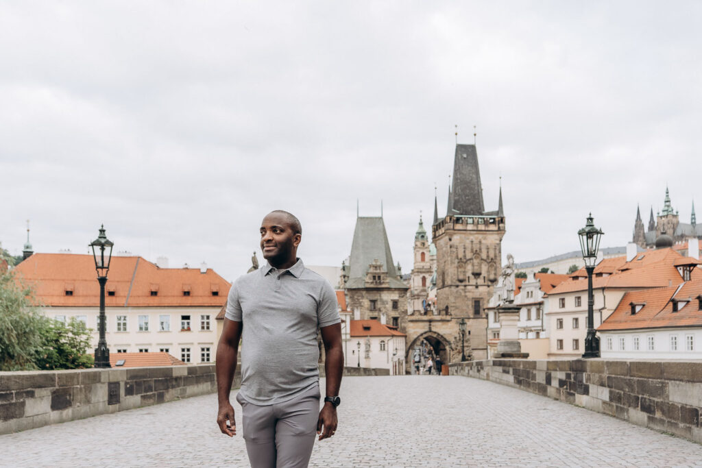 Professional male portrait on Charles Bridge Prague