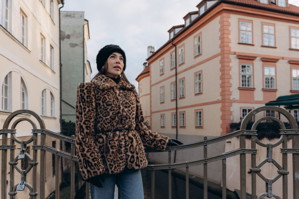 Portrait photoshoot near historic buildings in Prague