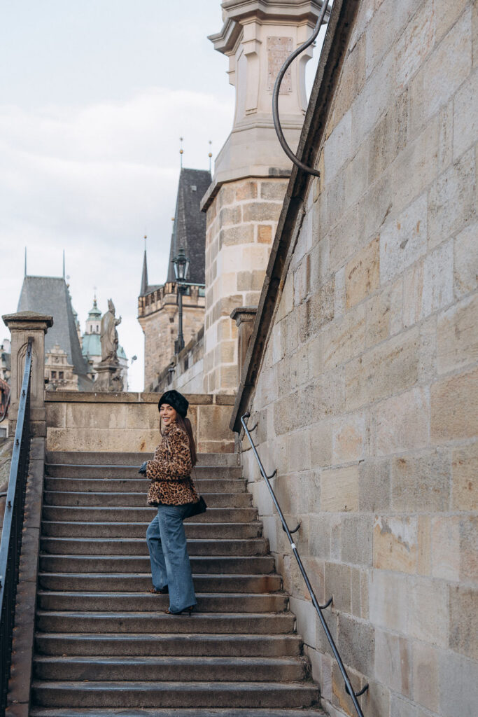Personal portrait photoshoot in central Prague on Charles bridge