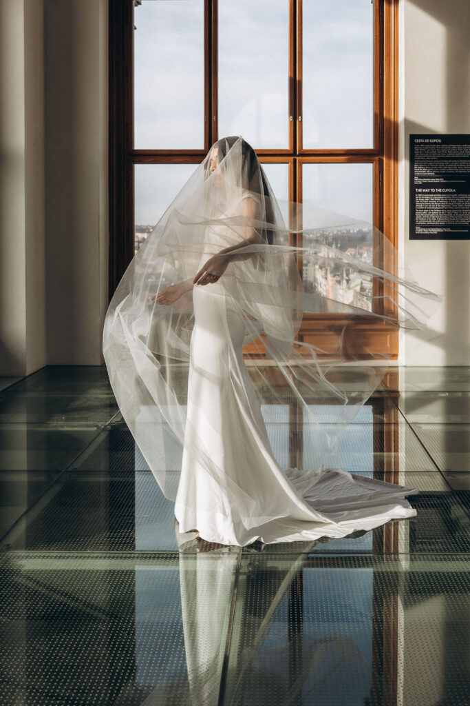 Romantic bridal editorial photoshoot at Prague National Museum