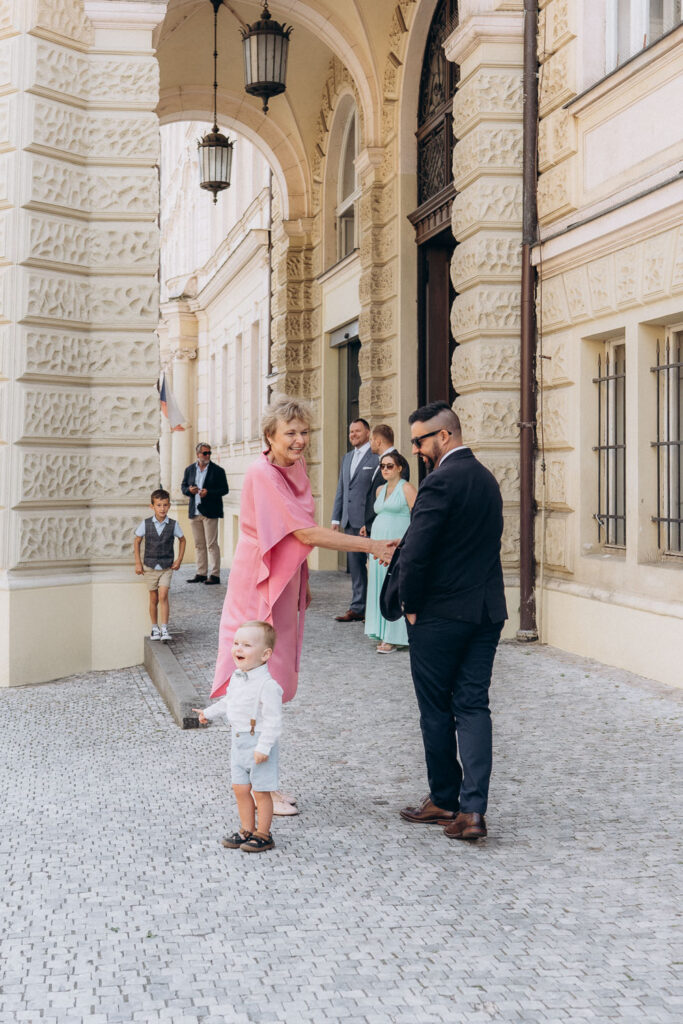 Wedding guests before ceremony at Prague City Hall
